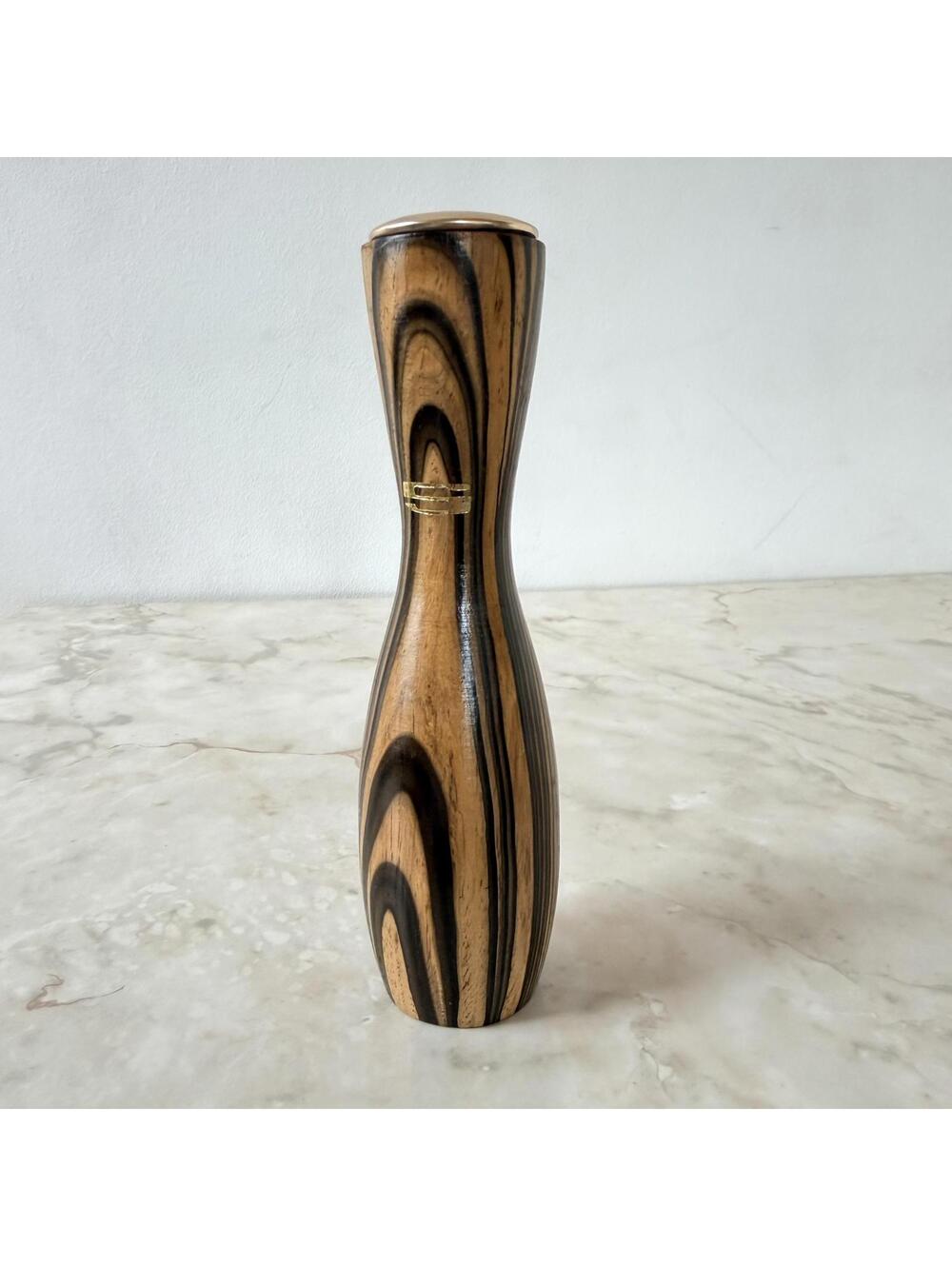 Vintage Midcentury Modern Bowling Pin Wooden Salt Shaker with Metal Top